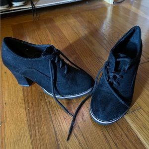 Black faux suede lace up oxford heels booties
